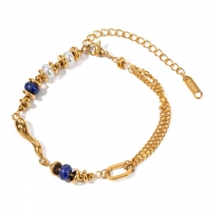 Wholesale 18k Stainless Steel Inlaid Pearls With Lapis Lazulite Water Drop Bracelet