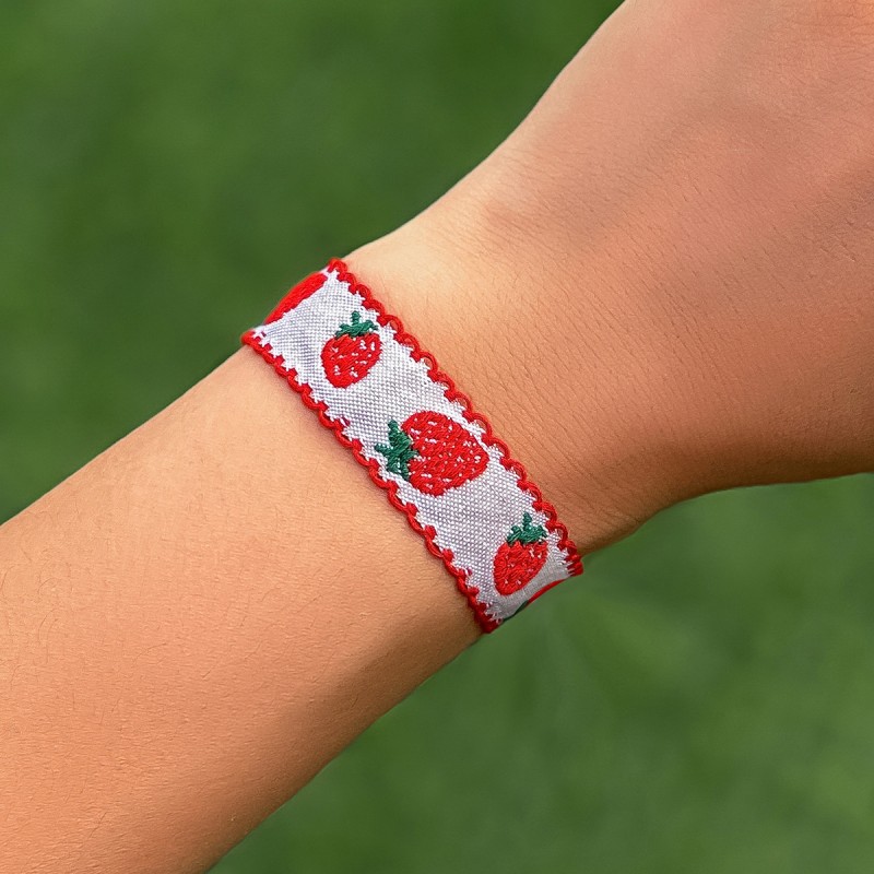 Wholesale Sweet Strawberry Fabric Wide Bracelet