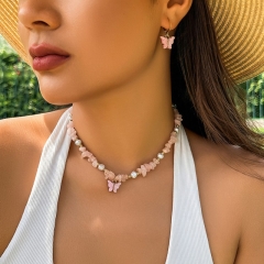 Collar De Mariposa Con Cuentas De Piedra Triturada De Color Al Por Mayor