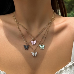 Butterfly Tassel Clavicle Necklace Imitation Pearl Laminated Sequin Necklace
