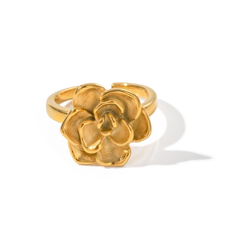 18k Gold Stainless Steel Camellia Flower Opening Ring For Ladies