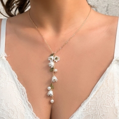 Mori Series Lily-of-the-valley Orchid Neck Chain Tassel Imitation Pearl Earrings Necklace Set Wholesale