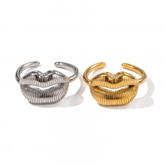 Anillo Abierto De Patrón De Labios De Acero Inoxidable De Oro De 18 Quilates Al Por Mayor