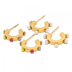 Wholesale 18k Gold C Shape White Pearl Earrings