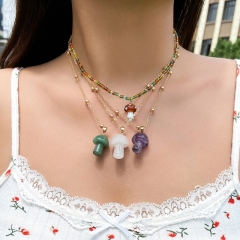 Colorful Beaded Short Clavicle Chain Overlapping Contrast Mushroom Necklace Female Wholesaler