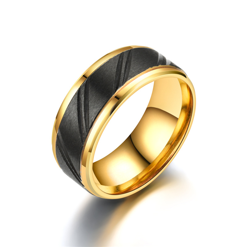Elegant Noble Gold Slotted Black Men's Domineering Ring Wholesale