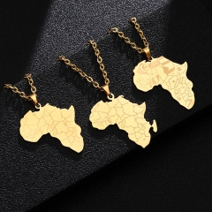 Wholesale Titanium Steel Gold African Map Shape Necklace