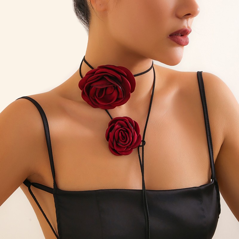 Flores Correas Rose Choker Collar Retro Rosa Flor De Cena Proveedor Femenino