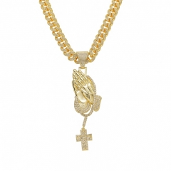 Hip-hop Studded Diamond Prayer Hand Cross Necklace Men Wholesaler