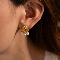 18k Gold Stainless Steel Hammer With Pearl Earrings Wholesalers