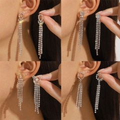 Super Flash Long Rhinestone Tassel Earrings Women Full Diamond Light Luxury Butterfly Earrings Wholesalers