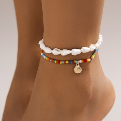 Bohemian Shell Conch Metal Rice Beads Anklet Set Wholesaler