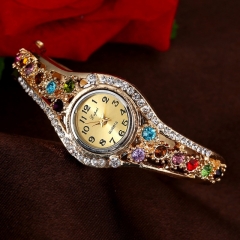 Pulsera Abierta De Diamantes De Imitación De Aleación De Estilo étnico Pulsera Reloj Mayorista De Mujer