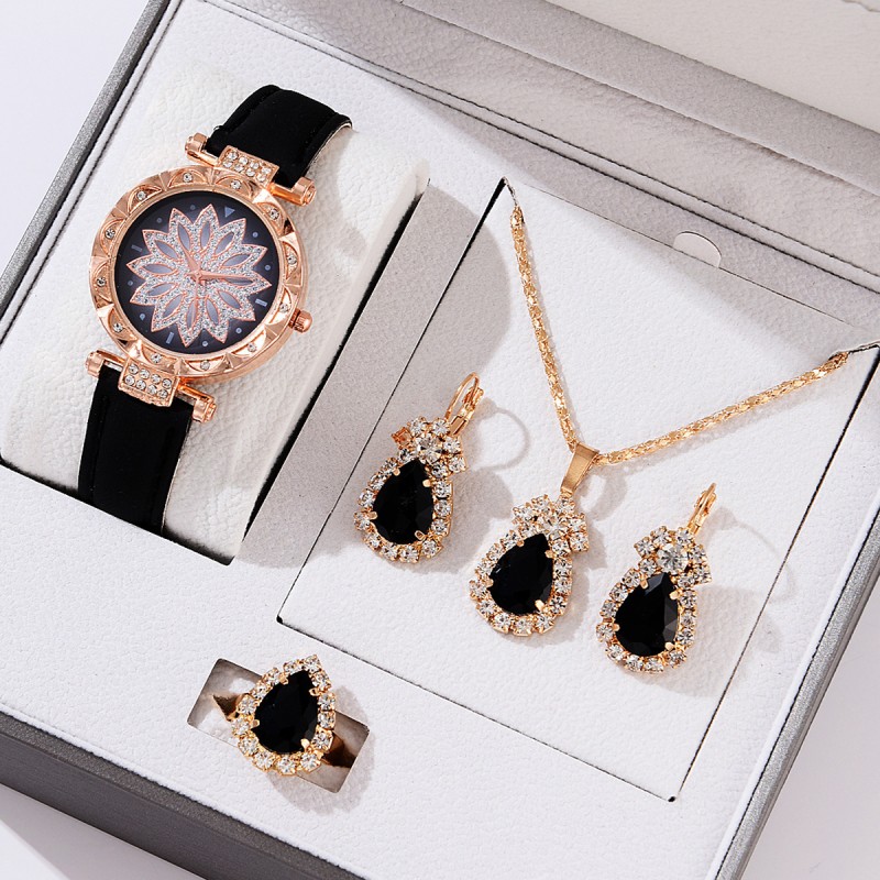 Diamond Women Quartz Watch Necklace Ring Earrings Set Wholesalers