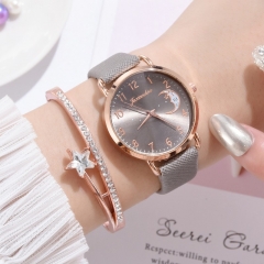 Juego De Relojes De Cuarzo Para Mujer Con Esfera Con Patrón De Luna De Banda De Puar Mayorista