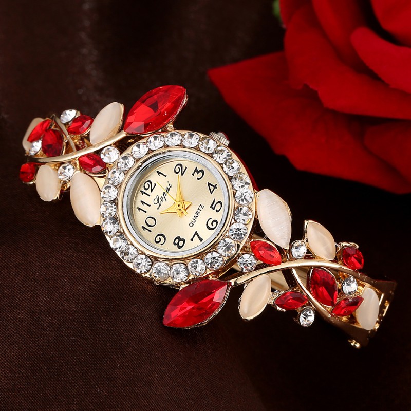 Reloj De Pulsera De Mujer De Cristal Colorido Con Incrustaciones De Diamantes Pétalos Exquisito Reloj De Cuarzo Mayorista