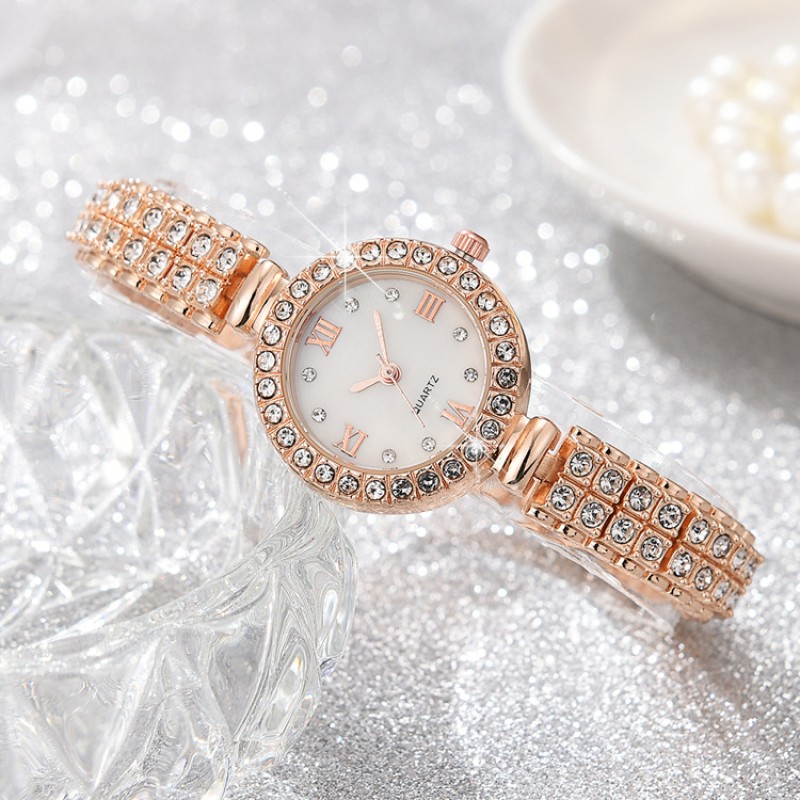 Elegante Diamante Señoras Aleación Cuarzo Reloj Collar Pendientes Pulsera Anillo Accesorios Conjunto Combinación Mayorista