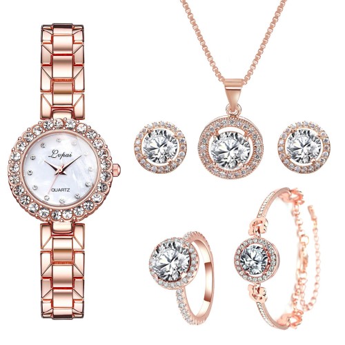 Rose Gold With White Face Watch Set