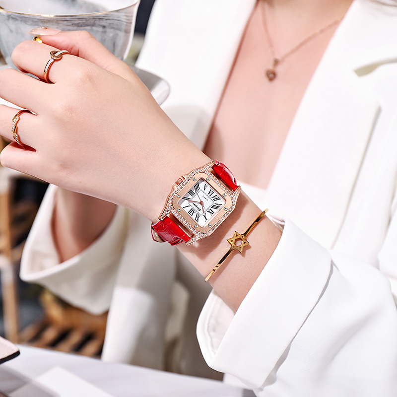 Reloj Cuadrado Con Cinturón De Diamantes Para Mujer, Digital Romano Simple, Diamantes De Imitación, Reloj De Cuarzo Para Mujer Mayorista