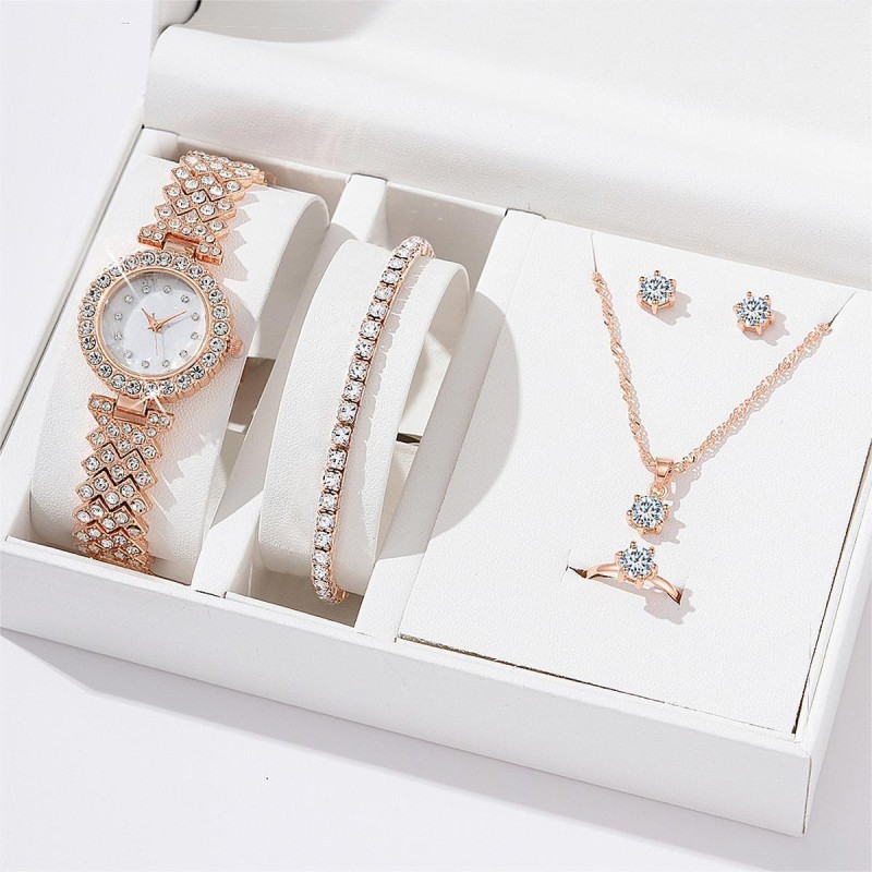 Ladies Alloy Quartz Watch Necklace Earrings Bracelet Ring Accessories Set Combination Watch Wholesalers