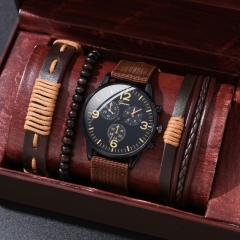 Disc Three-eye Quartz Watch Men's Temperament Wristwatch Watch Set Wholesalers