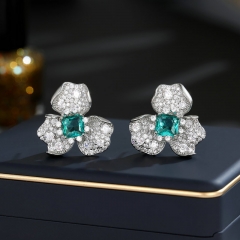 S925 Pendientes De Aguja De Plata Flasher Circón Pendientes De Flores Tridimensionales Mayorista
