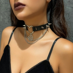 Diablo Necklace Women Rivet Punk Collar Leather Halloween Jewelry Necklace Wholesaler