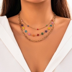 Color Dopamine Necklace Color Drop Oil Overlapping Design Sense Butterfly Eye Clavicle Chain Wholesaler