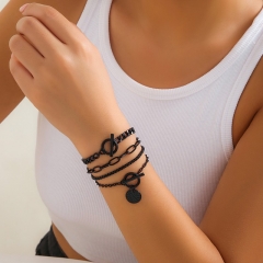 Sweet Cool Black Halloween Coin Pendant Bracelet Set Retro Personality Cross Bracelet Wholesaler