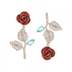 S925 Pendientes Elegantes Con Aguja De Plata Pendientes De Flores Tridimensionales Pendientes De Rosas Rojas Mayorista