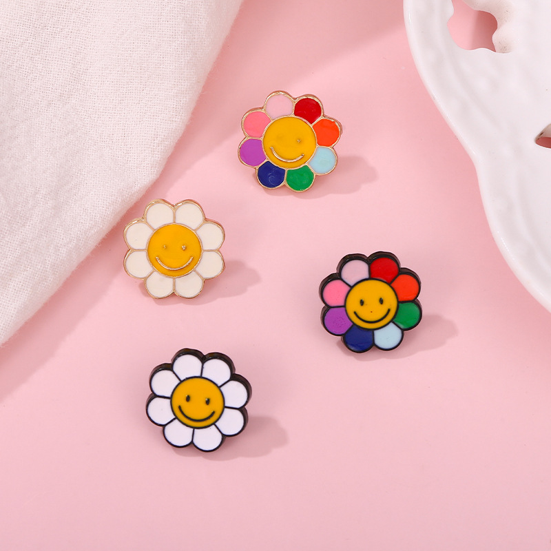 Color Sunflower Smiley Face Painting Alloy Drop Oil Brooch Accessories Wholesalers