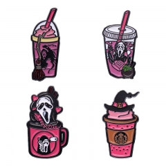 Halloween Brooch Grimace Horror Ghost Soda Drink Spoof Pink Metal Badge Silk Scarf Collar Pin Wholesaler