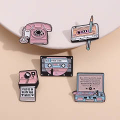 Retro Brooch Pink Telephone TV Series Tape Camera Metal Brooch Accessories Badge Wholesaler