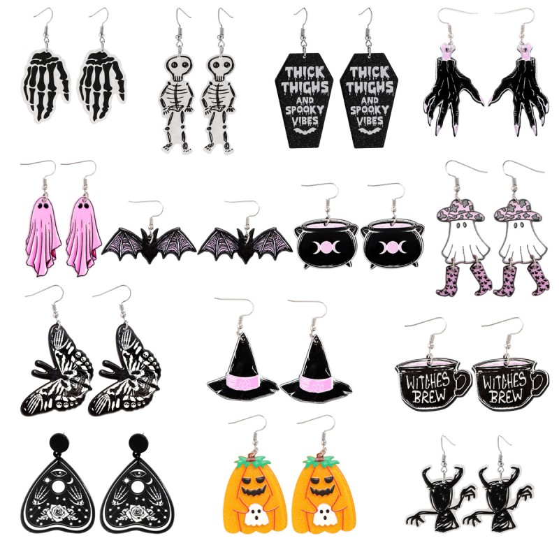 Fiesta De Halloween Ghost Witch Punk Pendientes Dulces Y Frescos Pendientes De Calavera De Calabaza Accesorios Pendientes Mayorista