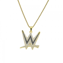 Hip Hop Pendant Men Necklace Letter W Diamond Necklace Long Sweater Chain Wholesaler