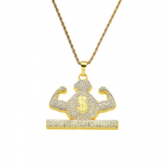 Full Diamond Muscle Money Bag Hip Hop Rhinestone Pendant Necklace Titanium Steel Twist Chain Necklace Jewelry Wholesaler