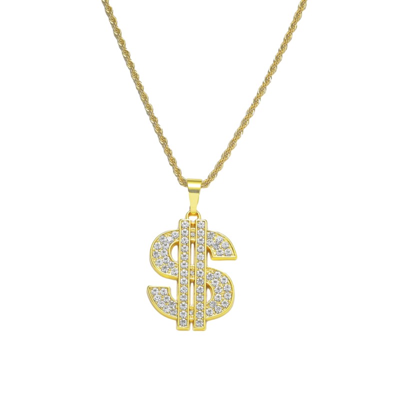Hip-hop Domineering Dollar Symbol Necklace Alloy Diamond Pendant Jewelry Wholesalers