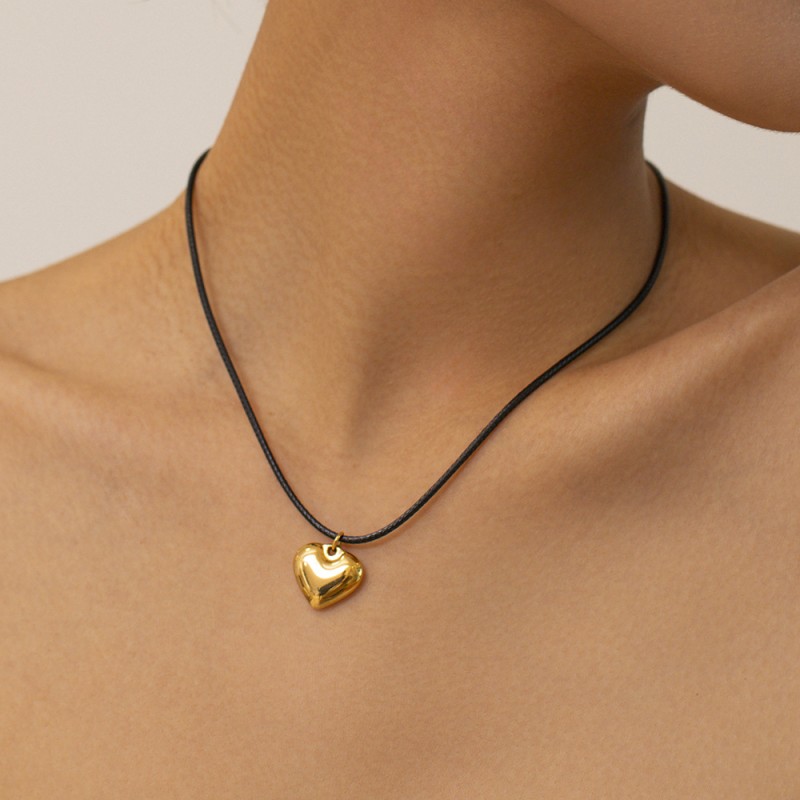 Collar De Acero Inoxidable Chapado En Oro Minimalista Cadena De Cuerda Simple Corazón De Melocotón Collar Colgante Collar Collar Mayorista