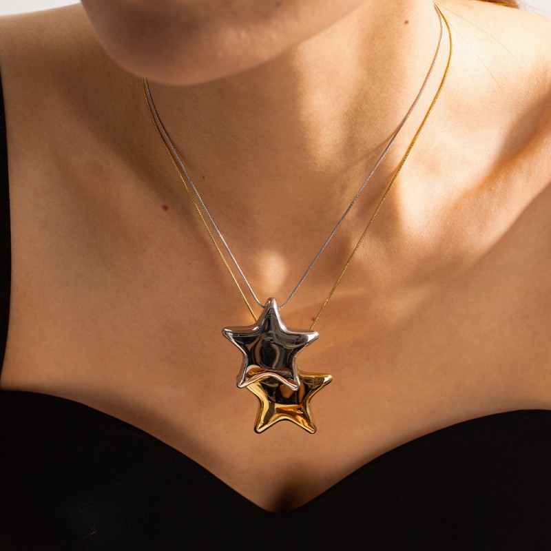 18K Gold Plated Necklace Jewelry Stainless Steel Pentagonal Star Pendant Necklace Jewelry Wholesalers