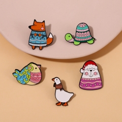 Illustration Style Brooch Duckling Bird Fox Animal Turtle Medal Corsage Coat Skirt Accessories Pin Badge Wholesaler