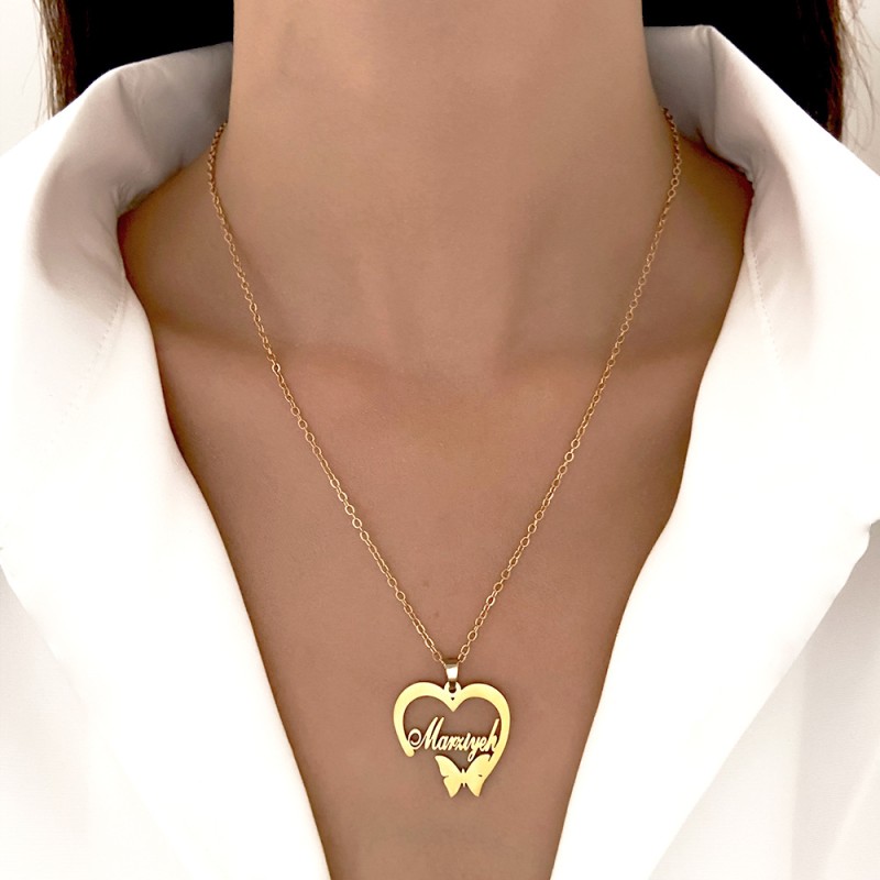 Stainless Steel Hollow Love Necklace English Letters Butterfly Clavicle Chain Necklace Wholesalers