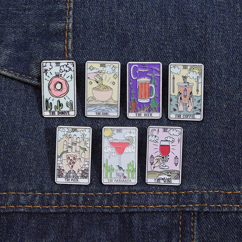 Tarot Series Brooch Metal Badge Clothing Accessories Geometric Love Donut Wine Cup Shape Medal Wholesaler