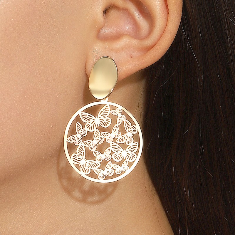 Hollow Butterfly Geometric Earrings Women Alloy Round Square Stud Earrings Wholesale