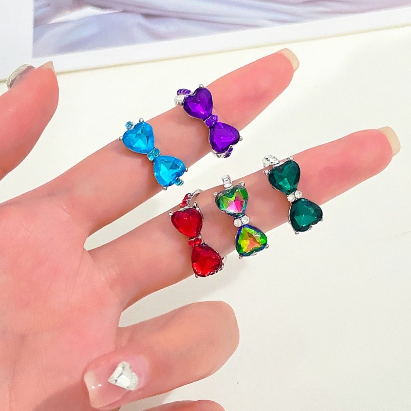 Adjustable Colorful Zircon Bow Ring Female Wholesaler