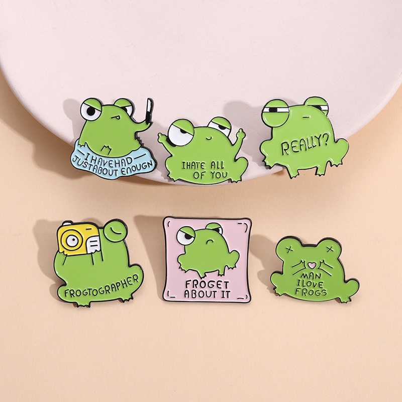 Cartoon Animal Frog Brooches English Sentence Letters Frog Shape Paint Badge Wholesalers