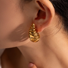 18K Gold Thread Water Drop Titanium Steel Earrings Geometric Earrings Wholesalers