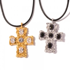 Cuerda De Cera De Acero Inoxidable De 18K, Patrón De Martillo, Cruz, Collar De Circón, Mayorista De Joyas Que No Se Desvanece