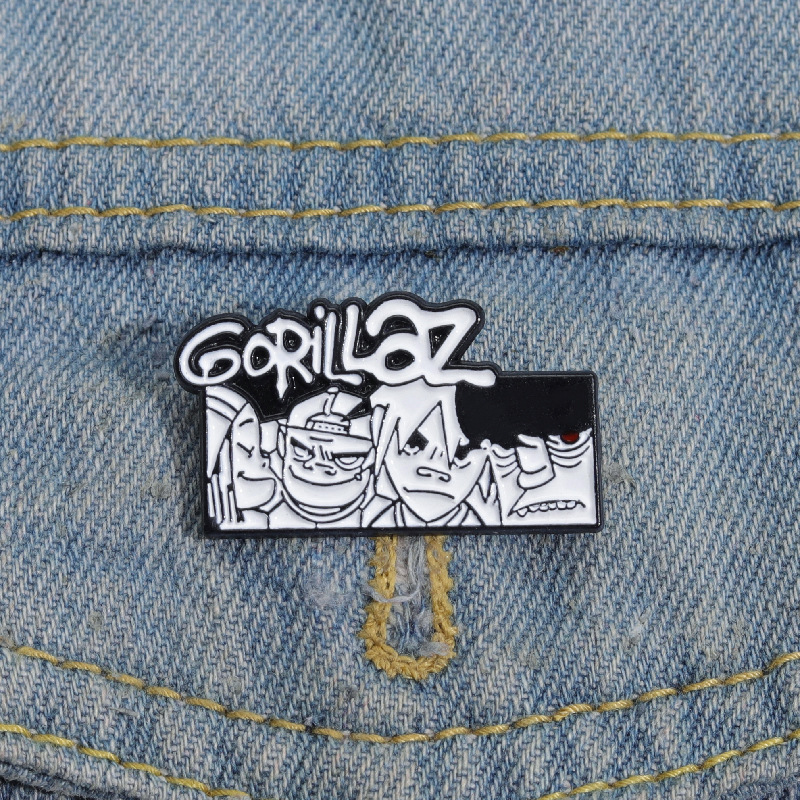 Gorillaz Rock Band Memorial Metal Broche Blanco Y Negro Cómic Personaje De Dibujos Animados Insignia Mayorista