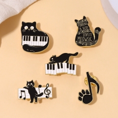 Cute Black Cat Piano Note Alloy Brooch Clothes Bag Coat Decorative Button Badge Wholesaler