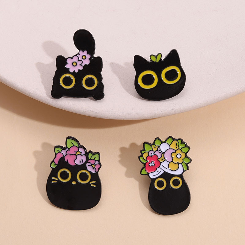 Cute Black Cat Animal Brooch Cat Eyes Metal Badge Bag Accessories Wholesaler